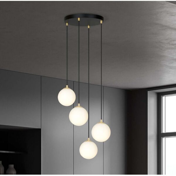 emibig lighting lampadario a sospensione royal 4, nero con sfere satinate - e14