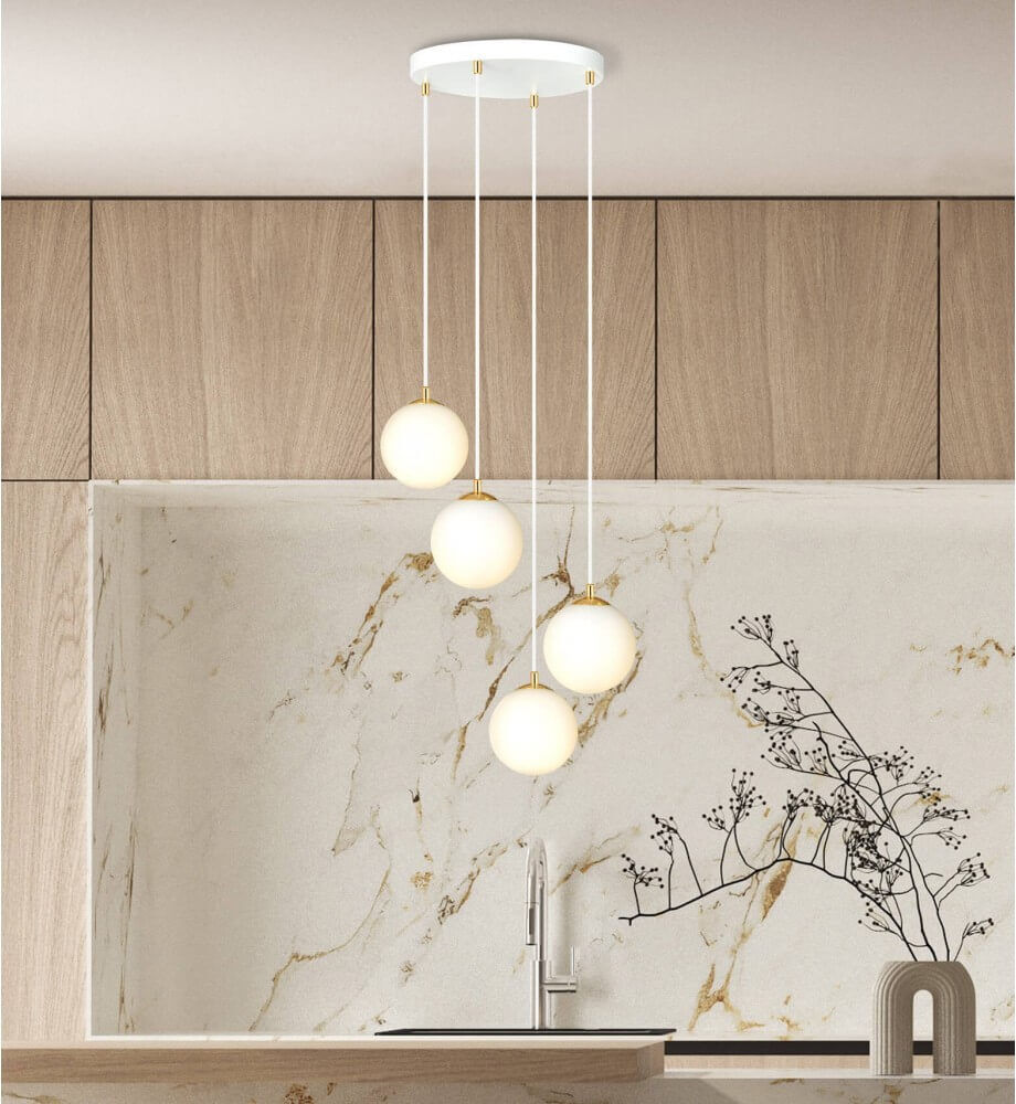 emibig lighting lampadario a sospensione royal 4, bianco con sfere satinate - e14