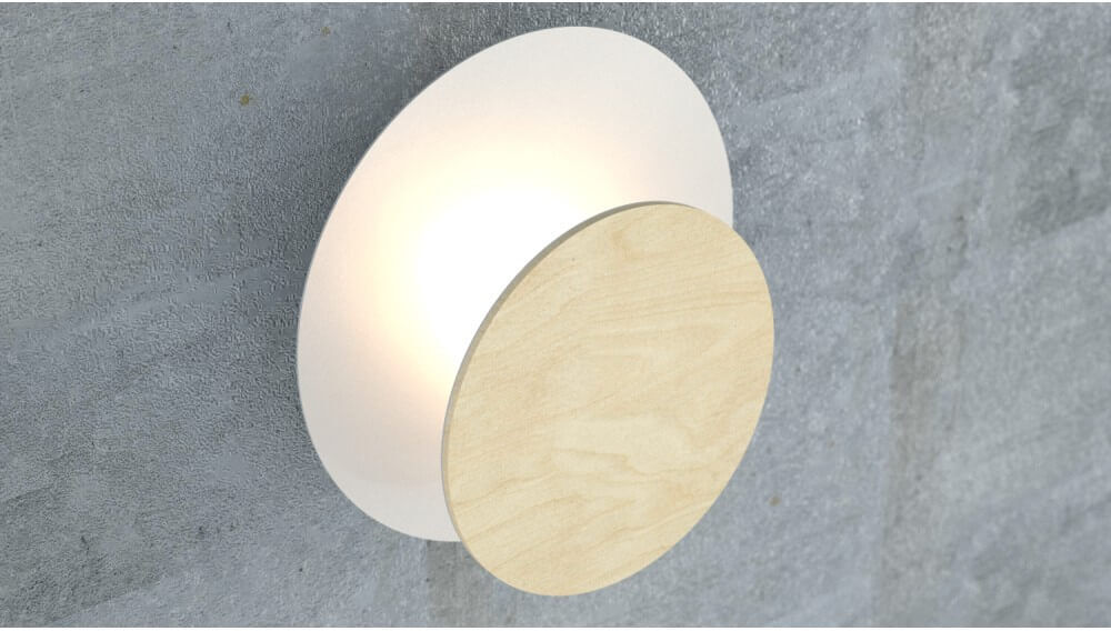 emibig lighting applique da parete circle, bianca e in legno, luce indiretta, base g9