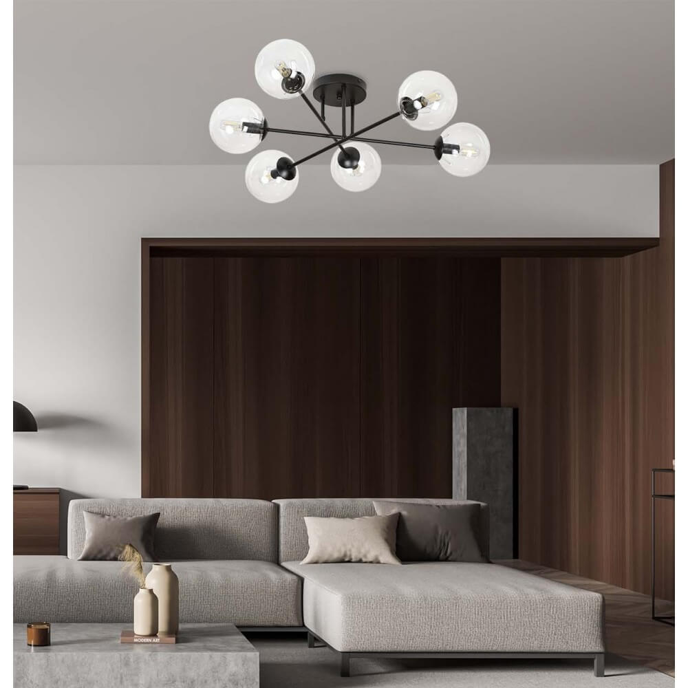 emibig lighting lampadario da soffitto brendi 6b nero con sfere trasparenti e14