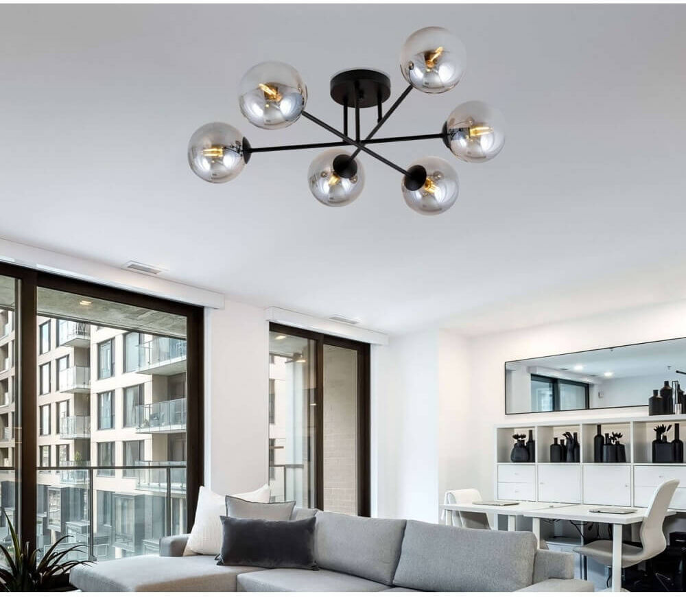 EMIBIG lighting Lampadario Roma 6 Nero con sfere Grafite E14 da soffitto