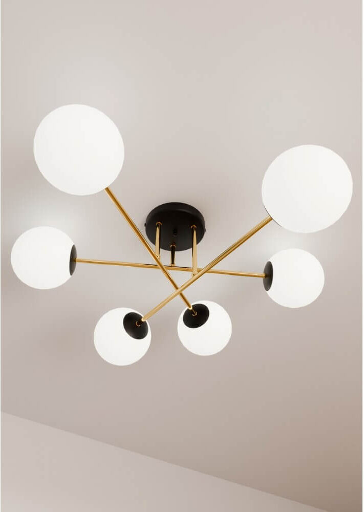 EMIBIG lighting Lampadario Magnum Nero e Oro con 6 Sfere Satinate E14 da soffitto