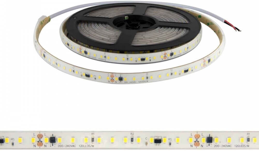 LEDDIRETTO Strisce LED 220V 16W/m, 120lm/W, chip PHILIPS Lumileds, Dimmerabile, tagl. 10cm – 5m