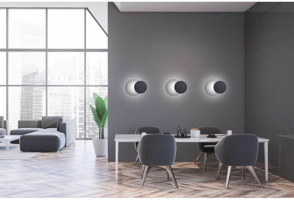 EMIBIG lighting Applique da Parete Circle Nera, Luce Indiretta, Base G9