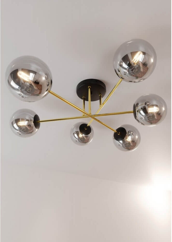 EMIBIG lighting Lampadario Magnum Nero e Oro con 6 Sfere Grafite E14 da soffitto