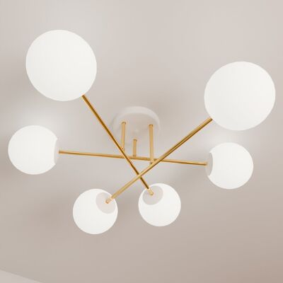 EMIBIG lighting Lampadario da Soffitto in Acciaio e Vetro MAGNUM 6 Bianco Oro 6xE14 EMIBIG lighting Lampadario da Soffitto in Acciaio e Vetro MAGNUM 6 Bianco Oro 6xE14