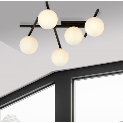 EMIBIG lighting Lampadario da Soffitto in Acciaio e Vetro SMART 5 Nero 5xE14 EMIBIG lighting Lampadario da Soffitto in Acciaio e Vetro SMART 5 Nero 5xE14