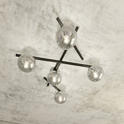 EMIBIG lighting Lampadario da Soffitto in Acciaio e Vetro SMART 5 Nero 5xE14 EMIBIG lighting Lampadario da Soffitto in Acciaio e Vetro SMART 5 Nero 5xE14