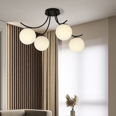 EMIBIG lighting Lampadario da Soffitto in Acciaio e Vetro BOSTON 4 Nero 4xE14 EMIBIG lighting Lampadario da Soffitto in Acciaio e Vetro BOSTON 4 Nero 4xE14