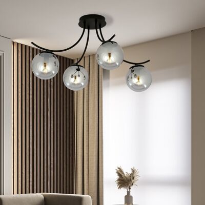 EMIBIG lighting Lampadario da Soffitto in Acciaio e Vetro BOSTON 4 Nero 4xE14 EMIBIG lighting Lampadario da Soffitto in Acciaio e Vetro BOSTON 4 Nero 4xE14