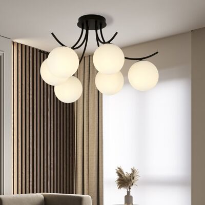 EMIBIG lighting Lampadario da Soffitto in Acciaio e Vetro BOSTON 6 Nero 6xE14 EMIBIG lighting Lampadario da Soffitto in Acciaio e Vetro BOSTON 6 Nero 6xE14