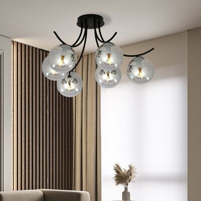 EMIBIG lighting Lampadario da Soffitto in Acciaio e Vetro BOSTON 6 Nero 6xE14 EMIBIG lighting Lampadario da Soffitto in Acciaio e Vetro BOSTON 6 Nero 6xE14