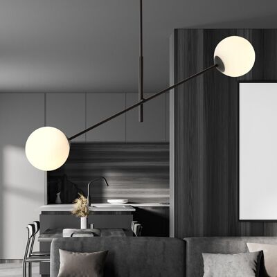 EMIBIG lighting Lampadario da Soffitto in Acciaio e Vetro LINEAR 2 Nero 2xE14 EMIBIG lighting Lampadario da Soffitto in Acciaio e Vetro LINEAR 2 Nero 2xE14