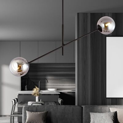EMIBIG lighting Lampadario da Soffitto in Acciaio e Vetro LINEAR 2 Nero 2xE14 EMIBIG lighting Lampadario da Soffitto in Acciaio e Vetro LINEAR 2 Nero 2xE14
