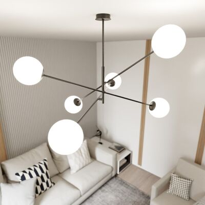 EMIBIG lighting Lampadario da Soffitto in Acciaio e Vetro LINEAR 6 Nero 6xE14 EMIBIG lighting Lampadario da Soffitto in Acciaio e Vetro LINEAR 6 Nero 6xE14