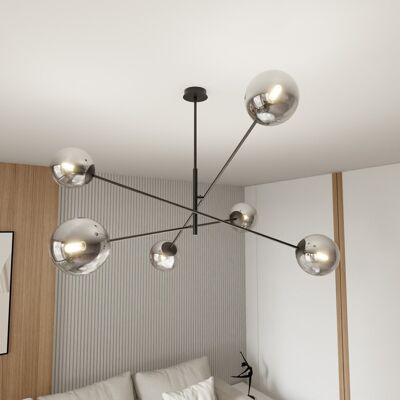 EMIBIG lighting Lampadario da Soffitto in Acciaio e Vetro LINEAR 6 Nero 6xE14 EMIBIG lighting Lampadario da Soffitto in Acciaio e Vetro LINEAR 6 Nero 6xE14
