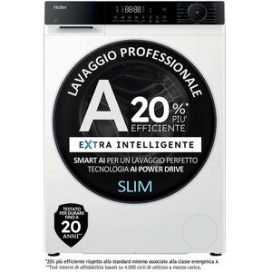 HAIER X Series 5, Lavatrice Slim 9 KG, 20% più efficente della classe A, 1400 giri, Bianco, AI PowerDrive, Vapore, Wi-Fi, Smart AI, Super Fast 15', HW90- HAIER X Series 5, Lavatrice Slim 9 KG, 20% più efficente della classe A, 1400 giri, Bianco, AI PowerDrive, Vapore, Wi-Fi, Smart AI, Super Fast 15', HW90-