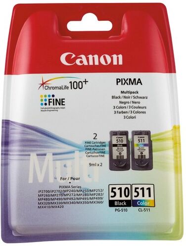 Canon Pg-510/cl-511 Multi Pack Cartuccia D'Inchiostro 2 Pz Originale Resa Standard Nero, Ciano, Magenta, Giallo (2970b010)