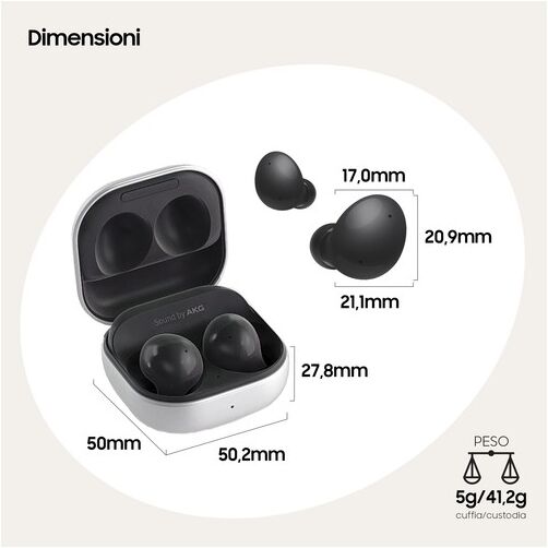 Samsung Galaxy Buds2 Auricolari Bluetooth Graphite Batteria 472 Mah (Sm-R177nzkaitv)