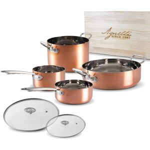 Pentole Agnelli Batteria pentole in rame Agnelli per induzione - 6 pezzi con scatola in legno Pentole Agnelli Batteria pentole in rame Agnelli per induzione - 6 pezzi con scatola in legno
