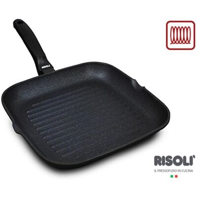 Risoli Bistecchiera Black Plus ad induzione in alluminio pressofuso con manico in bakelite, dim. 26x26cm Risoli Bistecchiera Black Plus ad induzione in alluminio pressofuso con manico in bakelite, dim. 26x26cm
