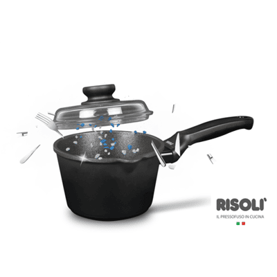 Risoli Casseruolino Black Plus ad induzione in alluminio pressofuso con coperchio e manico in bakelite, diam. 16cm Risoli Casseruolino Black Plus ad induzione in alluminio pressofuso con coperchio e manico in bakelite, diam. 16cm