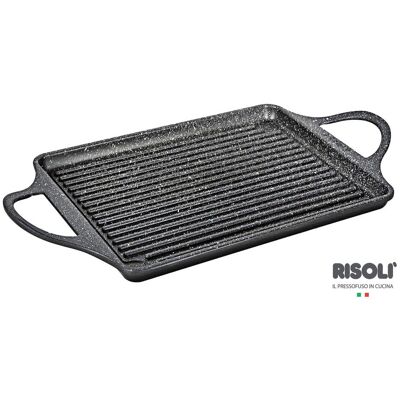 Risoli Piastra con grill in alluminio antiaderente in granito HARD STONE di Risolì, dim.46x25cm Risoli Piastra con grill in alluminio antiaderente in granito HARD STONE di Risolì, dim.46x25cm