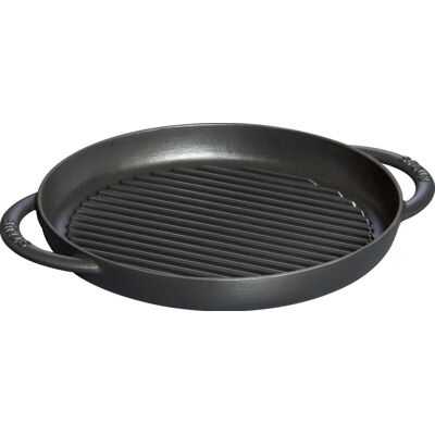 Griglia tonda in ghisa per induzione colore nero con maniglie di Staub, diam.30cm Griglia tonda in ghisa per induzione colore nero con maniglie di Staub, diam.30cm