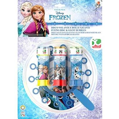 Set di bolle di sapone Dulcop - Tema Frozen con Frisbee e Bottiglie Set di bolle di sapone Dulcop - Tema Frozen con Frisbee e Bottiglie