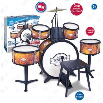 Bontempi - Batteria Classica 6 Elementi, Con Sgabello E 2 Bacchette Bontempi - Batteria Classica 6 Elementi, Con Sgabello E 2 Bacchette