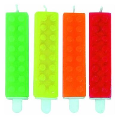 Big Party - 4 Candeline Mattoncini Fluorescenti Cm.10 Big Party - 4 Candeline Mattoncini Fluorescenti Cm.10