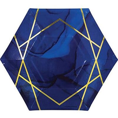 Creative Party - Tovaglia Plt8 12/8Ct Hex Shape Navy Gold Geode Qs Creative Party - Tovaglia Plt8 12/8Ct Hex Shape Navy Gold Geode Qs
