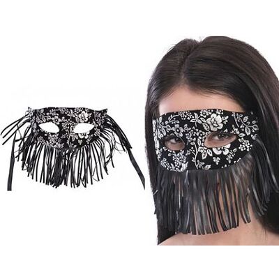 Carnival Toys - Maschera in plastica Velluto Nero Damascato Argento Frange Carnival Toys - Maschera in plastica Velluto Nero Damascato Argento Frange