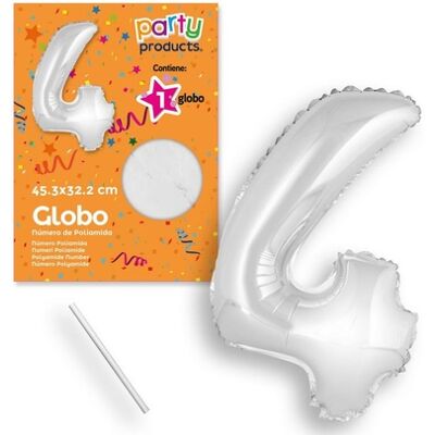 Juinsa - (Mylar-Poliammide) Palloncino N.4 Argento + Asta 45,30 X 32,2 Juinsa - (Mylar-Poliammide) Palloncino N.4 Argento + Asta 45,30 X 32,2