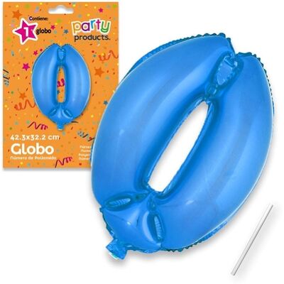 Juinsa - Mylar (Poliammide) Palloncino Numero 0 Blu + Asta 42,30 X 32, Juinsa - Mylar (Poliammide) Palloncino Numero 0 Blu + Asta 42,30 X 32,
