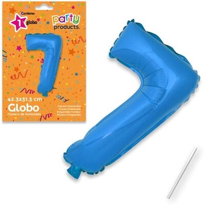 Juinsa - Mylar (Poliammide) Palloncino Numero 7 Blu + Asta 42,30 X 31, Juinsa - Mylar (Poliammide) Palloncino Numero 7 Blu + Asta 42,30 X 31,