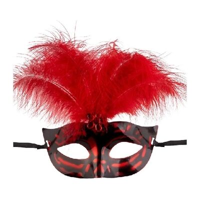 Carnival Toys - Maschera In Plastica Con Piume Rosse E Gemma Carnival Toys - Maschera In Plastica Con Piume Rosse E Gemma