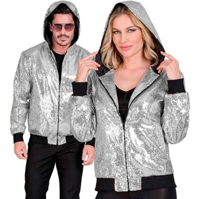 Bomber Fashion Giacca argento con cappuccio e paillettes - Jacket Bomber Fashion Giacca argento con cappuccio e paillettes - Jacket