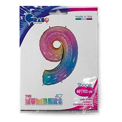Ciao - Palloncino Mylar 40 (100cm) Numero 9 Colourful Rainbow Ciao - Palloncino Mylar 40 (100cm) Numero 9 Colourful Rainbow