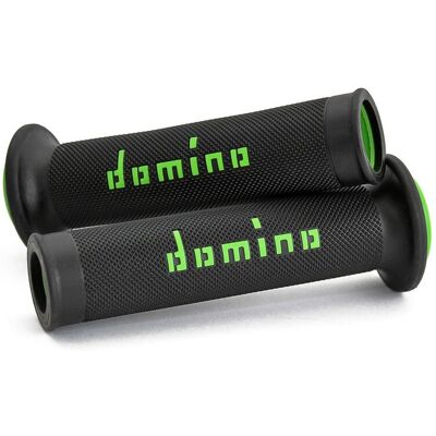 Coppia Manopole Racing Domino Stradali Diametro 20-26 Nero-Verde Coppia Manopole Racing Domino Stradali Diametro 20-26 Nero-Verde