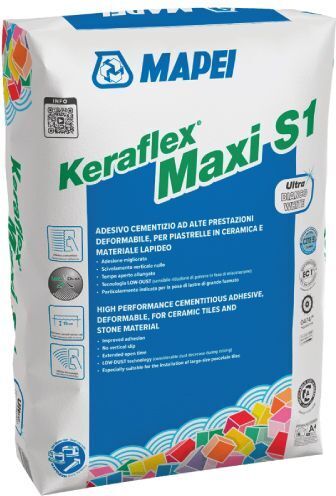 Mapei KERAFLEX MAXI S1 ADESIVO CEMENTIZIO AD ALTE PRESTAZIONI SACCO DA 23 KG. COLORE BIANCO 1202123