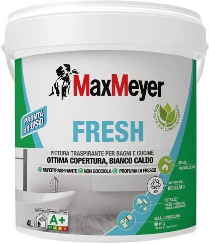 MaxMeyer FRESH A+ IDROPITTURA MURALE BIANCA PER INTERNI PRIVA DI FORMALDEIDE PRONTA ALL'USO 4 LT.