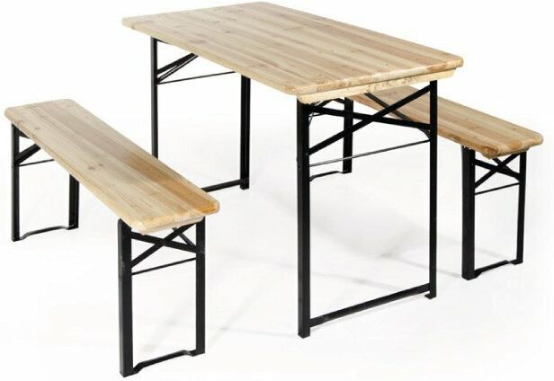 Verdelook SET BIRRERIA 2 PANCHE E TAVOLO 70X220 CM. IN LEGNO/FERRO