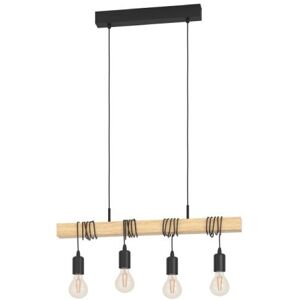 Eglo TOWNSHEND LAMPADA A SOSPENSIONE INDUSTRIAL TRAVE IN LEGNO CON 4 LUCI 60W E27 32916