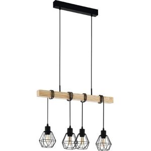 Eglo TOWNSHEND 5 LAMPADA A SOSPENSIONE TRAVE IN LEGNO CON 4 PARALUMI PENDENTI NERI E27 4X60W 43132