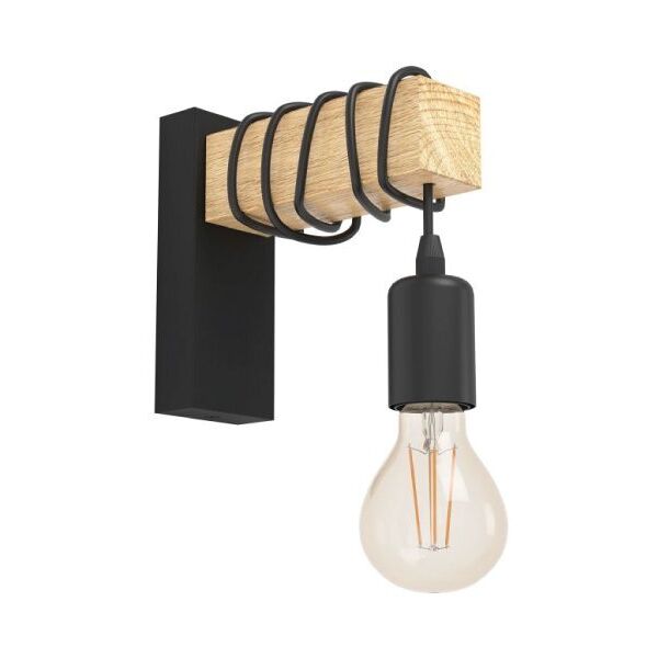 eglo townshend applique industrial braccio in legno con 1 luce led 10w e27 32917