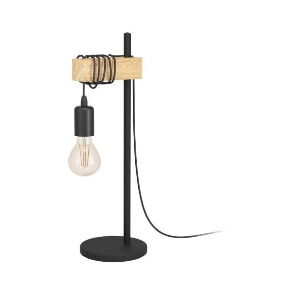 eglo townshend lampada da tavolo industrial braccio in legno con 1 luce 10w e27 32918