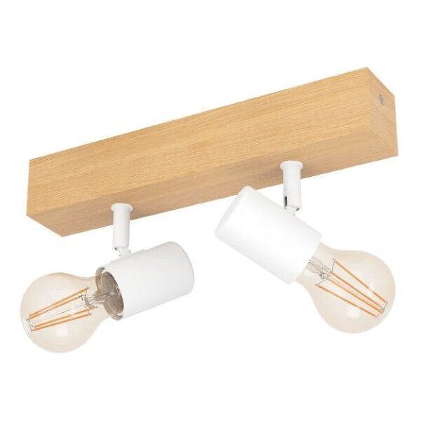 eglo townshend 3 plafoniera corpo in legno e 2 faretti mobili in metallo bianco 2x60w 33169