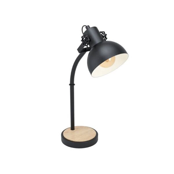 eglo lubenham lampada da tavolo con base in legno e 1 paralume nero orientabile e27 1x28w 43165
