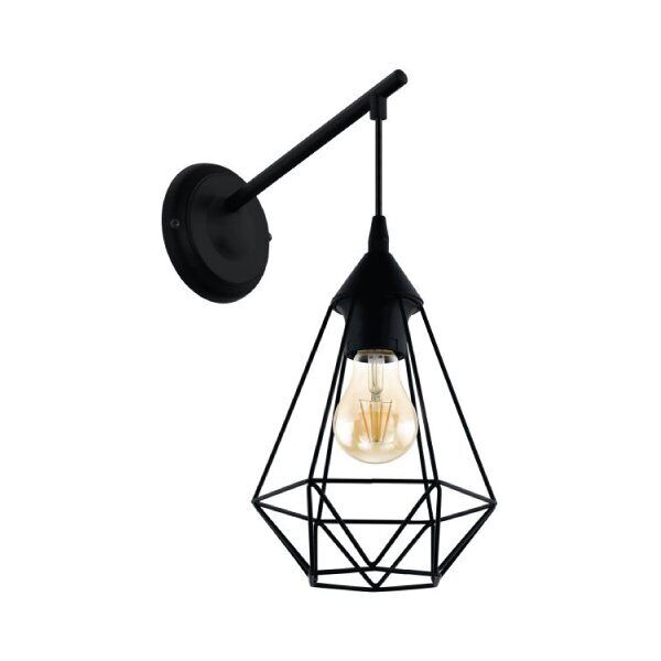 eglo tarbes applique con braccio in metallo e 1 paralume pendente diamante nero e27 1x60w 49081